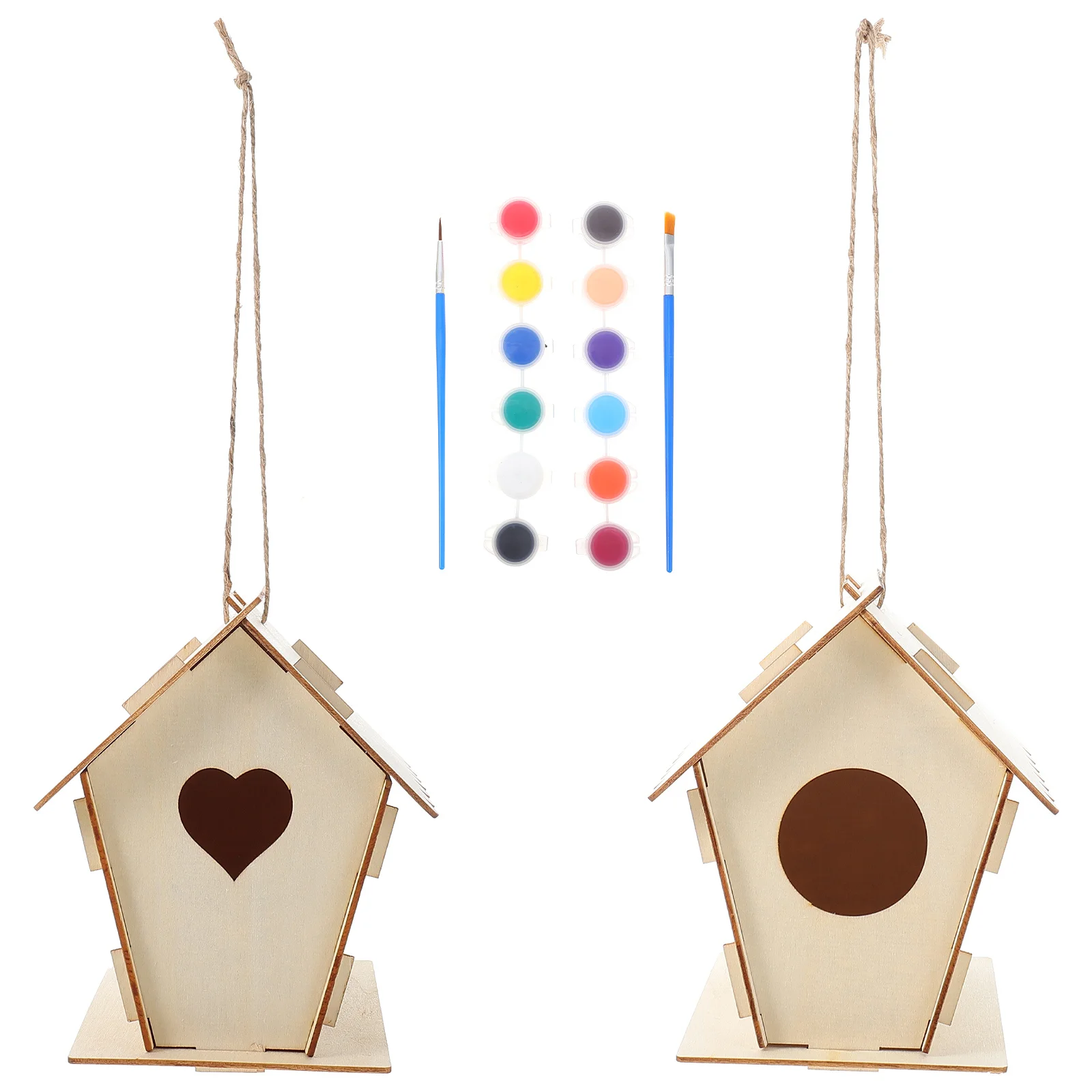 2Sets Holzpuzzle Vogelhaus DIY unvollendetes Handwerk für Kinder Malerei Graffiti Hausgarten Dekor Anhänger Weihnachtsbaumschmuck