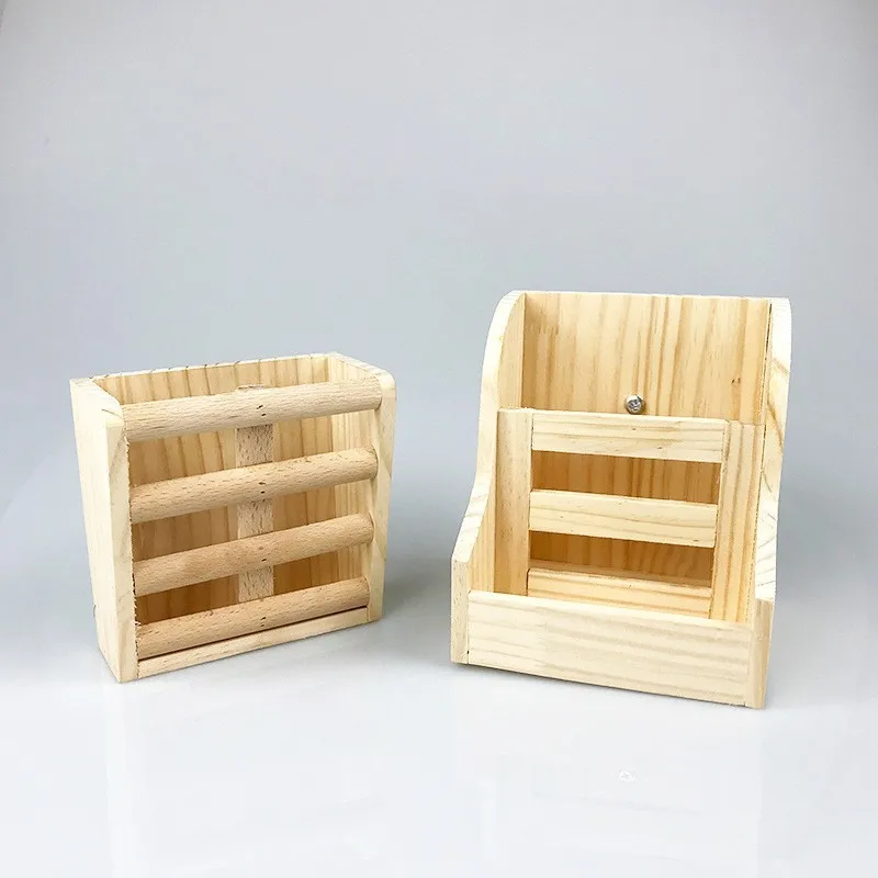 Pet wooden grass rack rabbit food bowl food box 2-in-1 grass rack rabbit guinea pig Chinchillas built