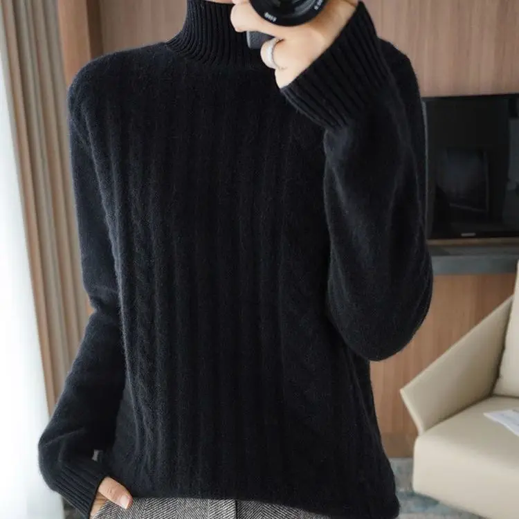 Cashmere pullovers sweater Women\'s winter new thickened warmth loose long sleeve half -neck knitting bottom wool sweater female