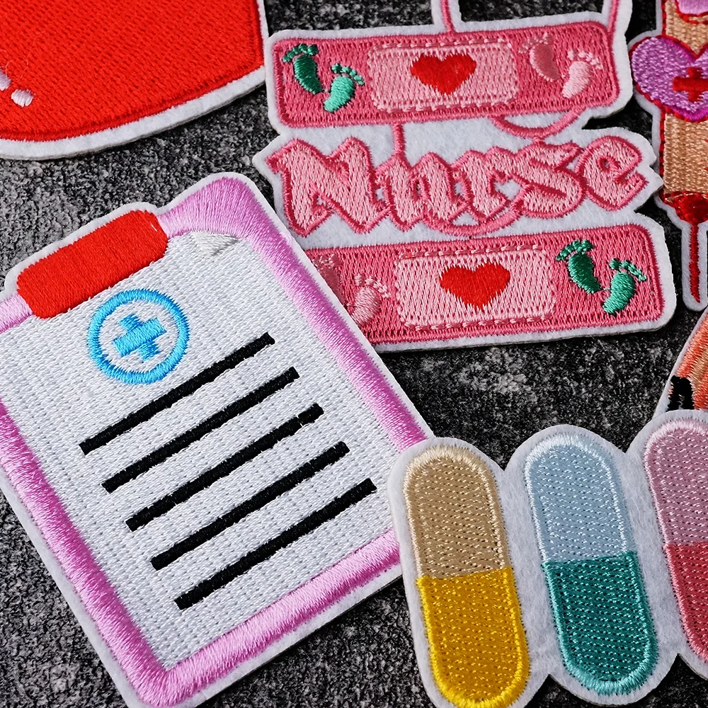 9Pcs/Lot Rainbow Nurse Love Iron on Patches for Clothing Embroidery Applique Ironing Clothing Sewing Supplies Decorative Badges