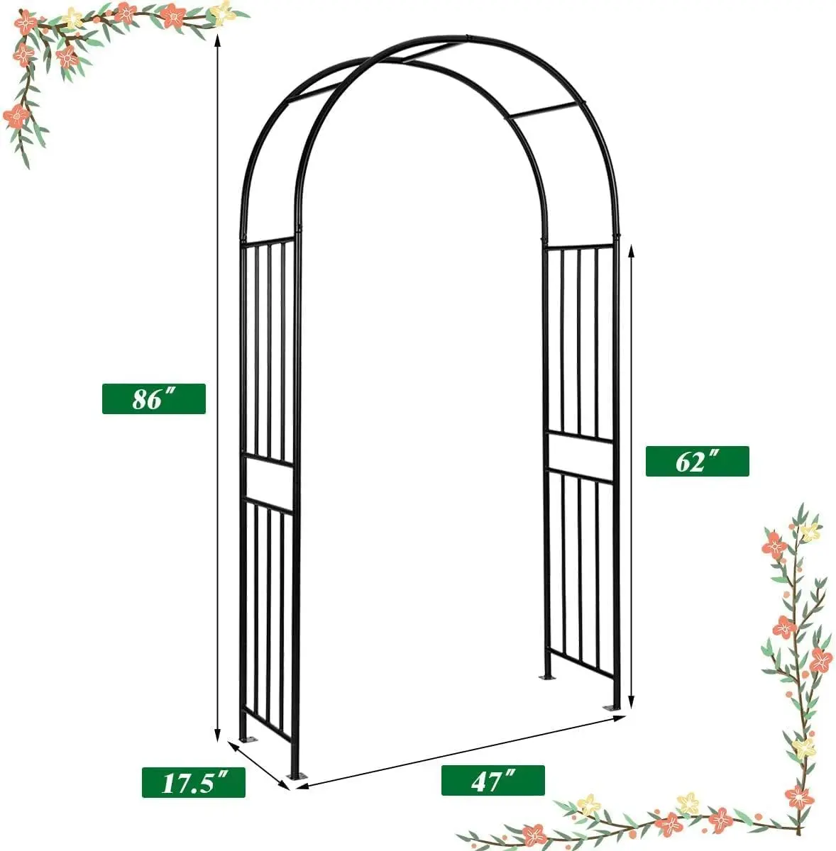 Treliça de arco de jardim Moccha, mandril de aço externo de 7,2 pés com estacas, arco de metal para plantas de escalada, ampla, resistente e durável