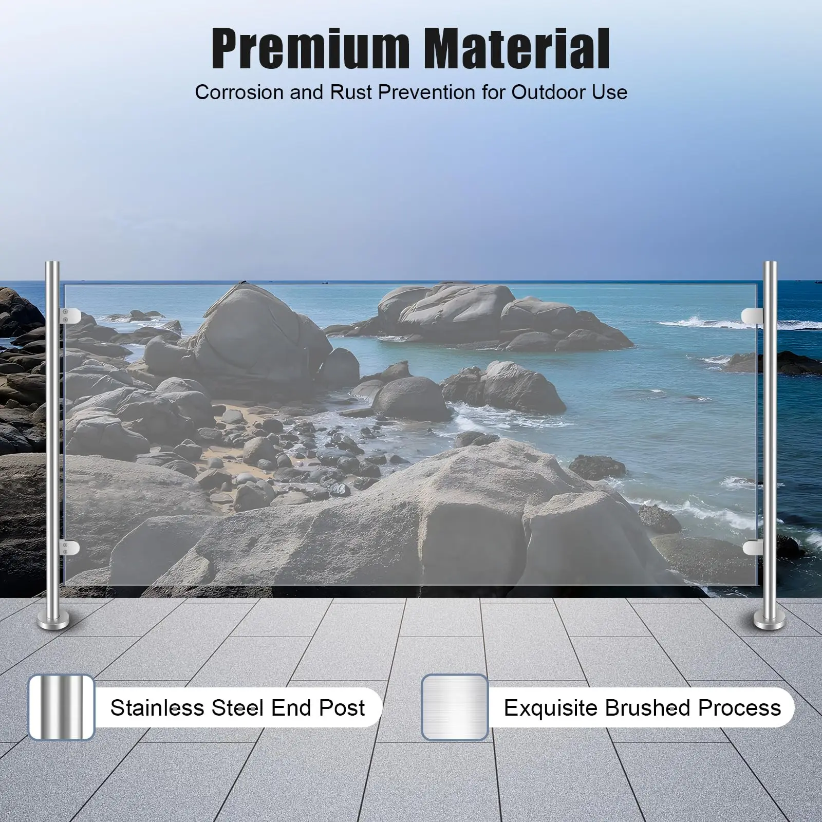 Glass Stair Railing Post System, 90Cm/35.43In Stainless Steel Middle Post Glass Balustrade Railing Post Indoor & Outdoor Guardra