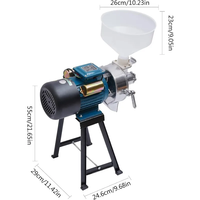 مطحنة الحبوب الكهربائية شديدة التحمل مع قمع، حبوب رطبة وجافة تجارية، مطاحن حليب الصويا والذرة والقمح، 2200 وات، 110 فولت