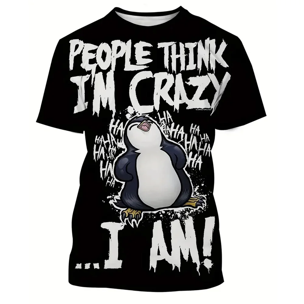 

2024 new trend T-shirt 3d printing crazy Penguin Harajuku plus size top for men and women summer fashion casual plus size short