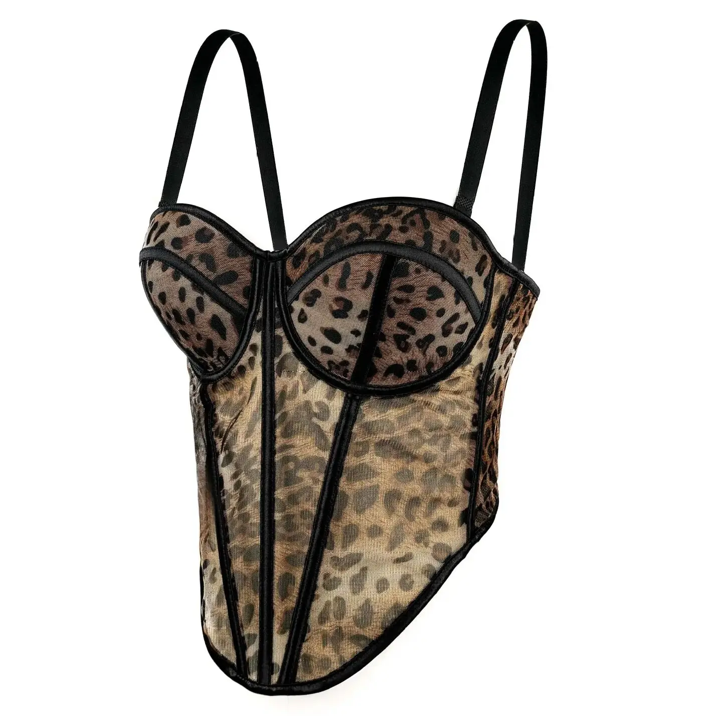 

Leopard Print Transparent Sexy Lady Corset Hot Animal Print See Through Party Tank Top Nightclub Camisole Girl Events Crop Top