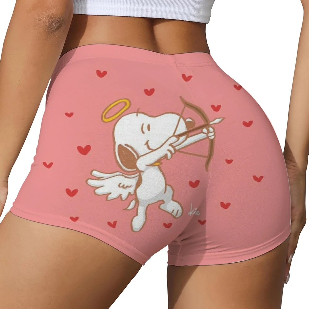 여성용 스누피 프린트 힙 리프트 요가 반바지 운동 하이 웨이스트 플리츠 힙 리프트 바지
