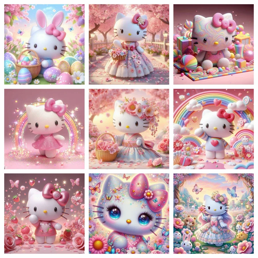 Dream Pink Hello Kitty Sanrio flores arte 5d pintura completa de diamantes Kits completos Japón dibujos animados punto de cruz decoración de pared