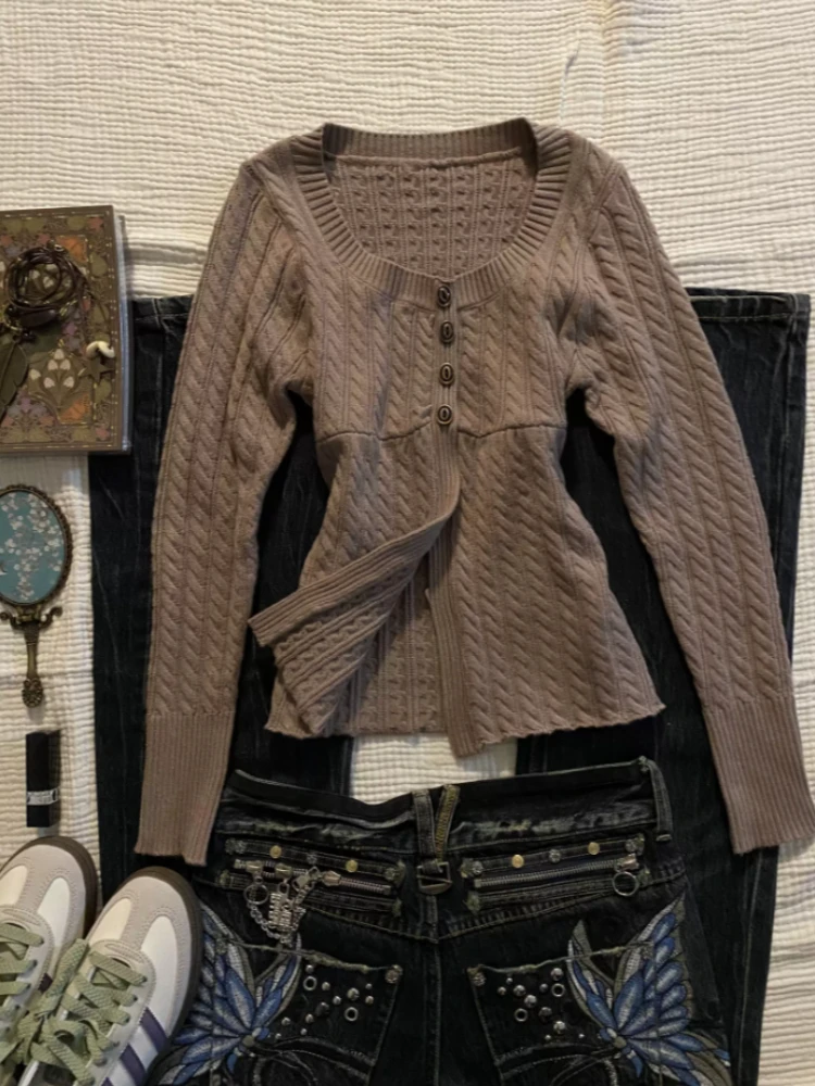 Women Gothic Knitted Pullovers Korean Subculture Harajuku Street Fashion Slim Fit Solid Elegant Chic Casual Knit Jumpers Tops
