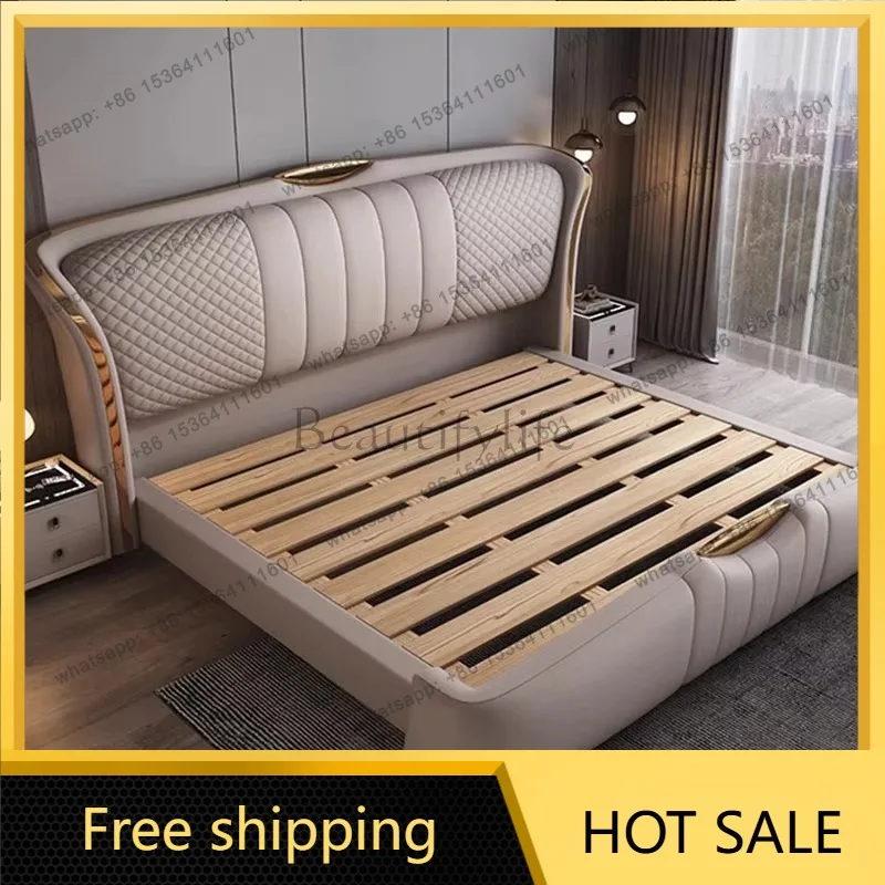 FG Italian Beige Comforter Bed Frames Luxury Modern King Size Monster Double Bed Headboards Storage Lozko Sypialniane Furniture