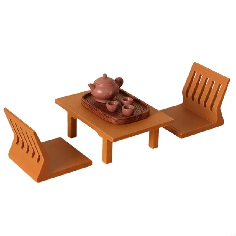1:12 Realistic Japanese Styles Tea Set Miniature Tatamis Tea Table Chair Figure