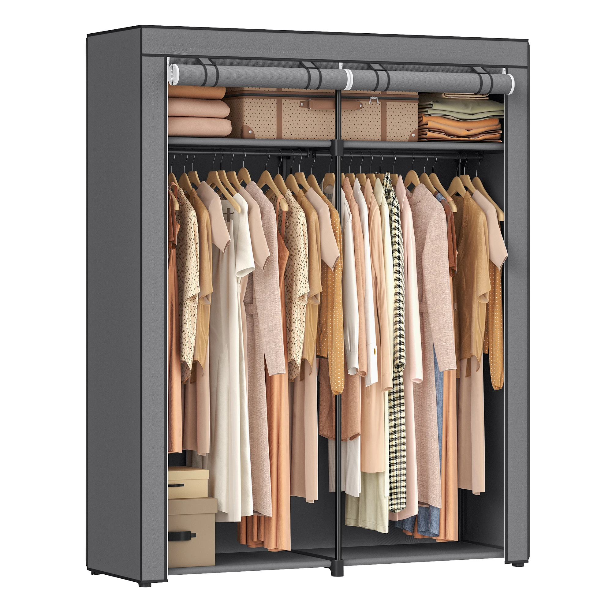 SONGMICS Closet Wardrobe, Portable Closet for Bedroom, Clothes Rail with Non-Woven Fabric Cover, Clothes Storage Organizer