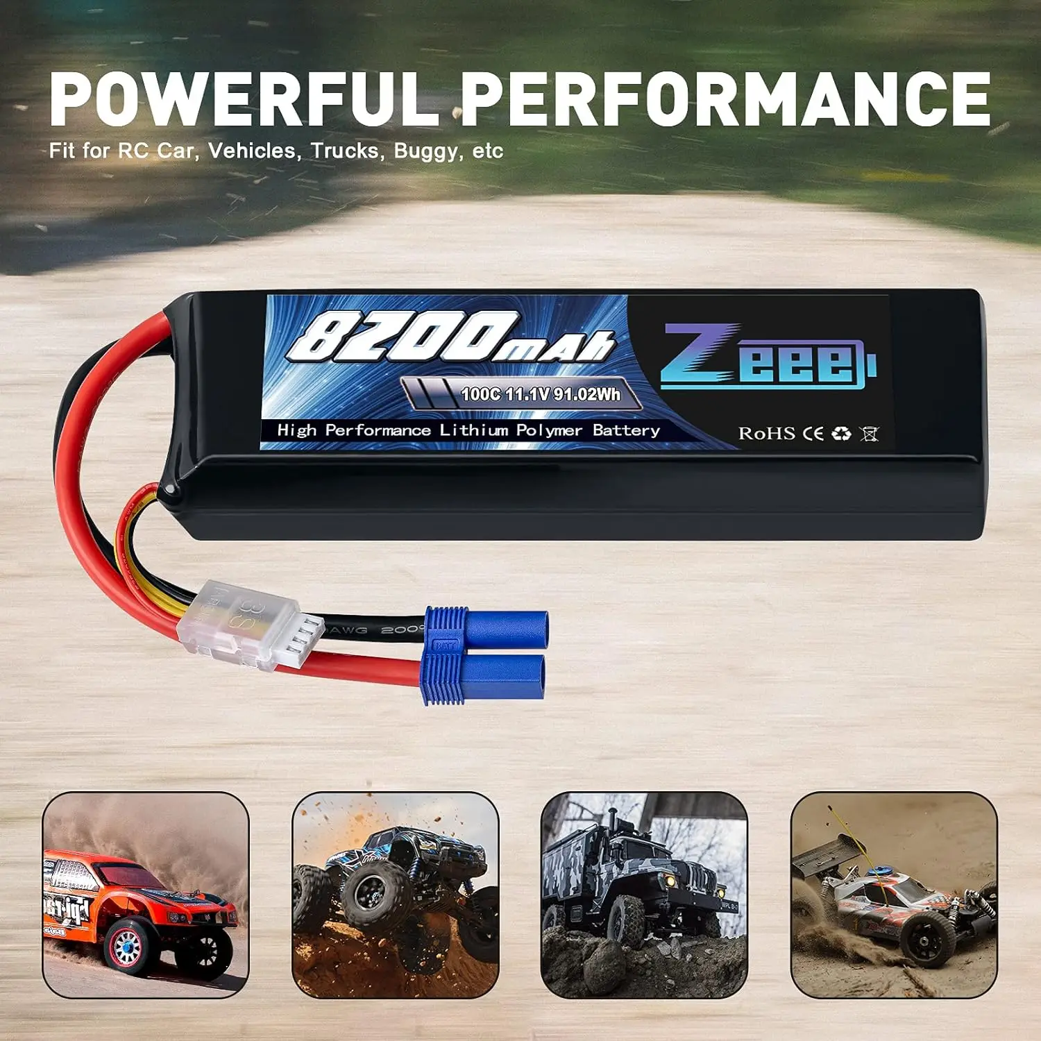 1/2pcs Zeee 3S 8200mAh FPV Drone Lipo Battery 11.1V 100C EC5 Plug with Metal Plates for RC Car RC Truck Tank RC Racing Models