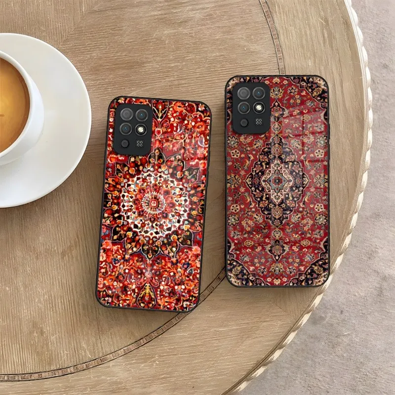 Persian Carpet Floral Pattern Phone Case Glass For Huawei P40 P30 P50 P20 ProPlus Lite Mate 40Pro 30 20 Nove 9 8 7 Pro Cover