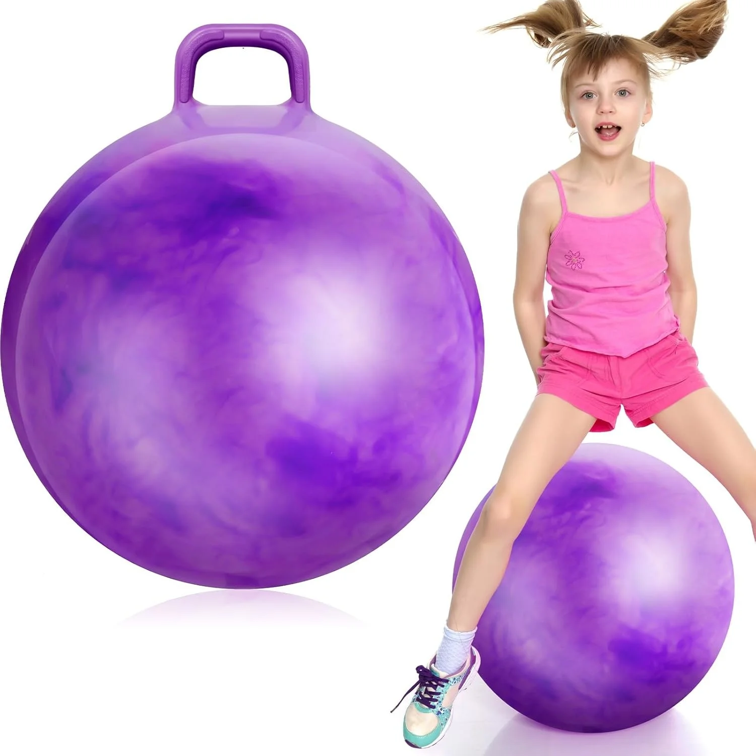 Balle rebondissante à trémie avec poignée, balle gonflable de 21 pouces, balles rebondissantes, jouets de saut, balle sautante pour garçons et filles