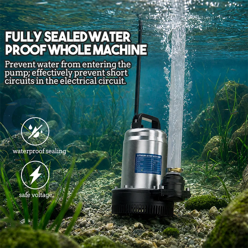 21V Lithium Battery Submersible Pump 550W High Head 12m Portable Drainage Pump for Garden Irrigation and Emergency Water Removal