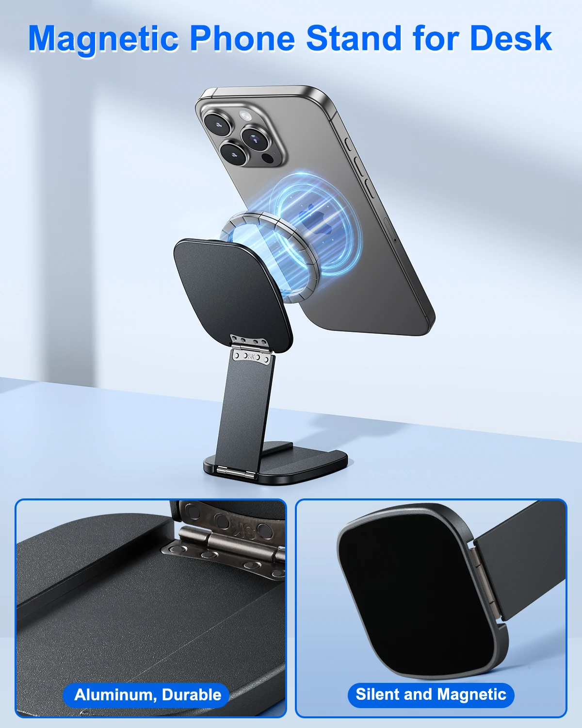 

Oatsbasf Magnetic Phone Stand Holder for Desk Adjustable Foldable Portable Mobile Phone Holder Stand for iPhone Samsung Xiaomi