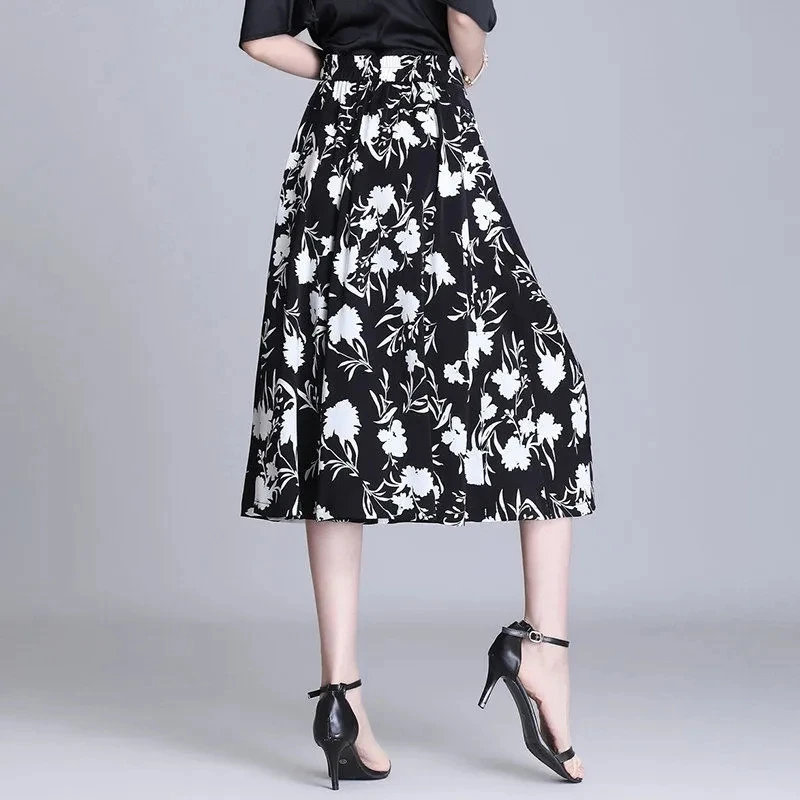 Wide Leg Chiffon Floral Print High Waist Culotte Pantalones De Mujer Summer Women Elegant Mom Skirt Pants Baggy Casual Trouser