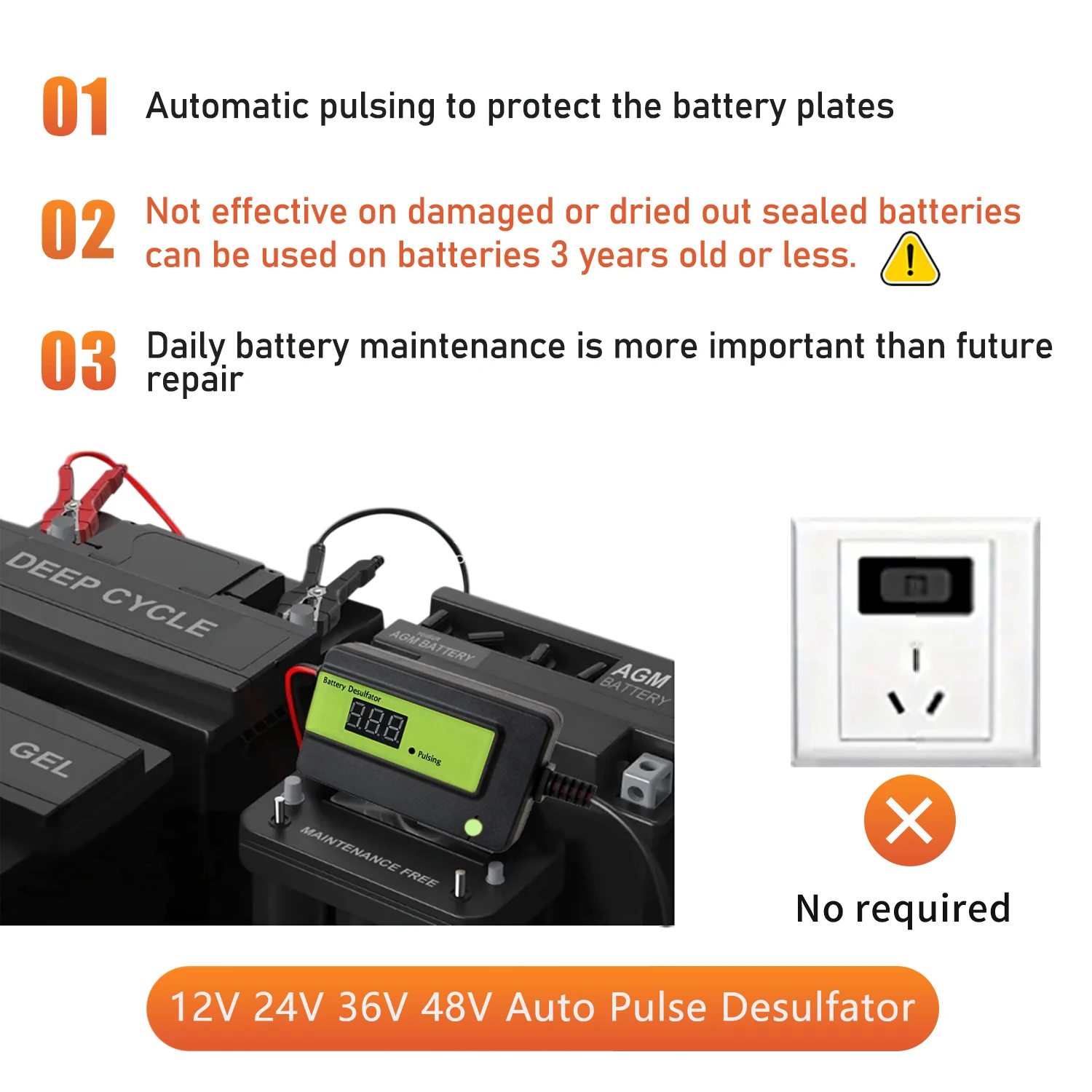 Desulfator akumulator kwasowo-ołowiowy 2A 12V 24V 36V 48V Regenerator baterii automatyczny Desulfator impulsowy