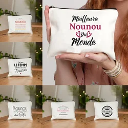 Super Nounou French Printed Women Canvas Cosmetic Makeup Bags Travel Toiletry Pouch School Pencil Case Supplies organizer