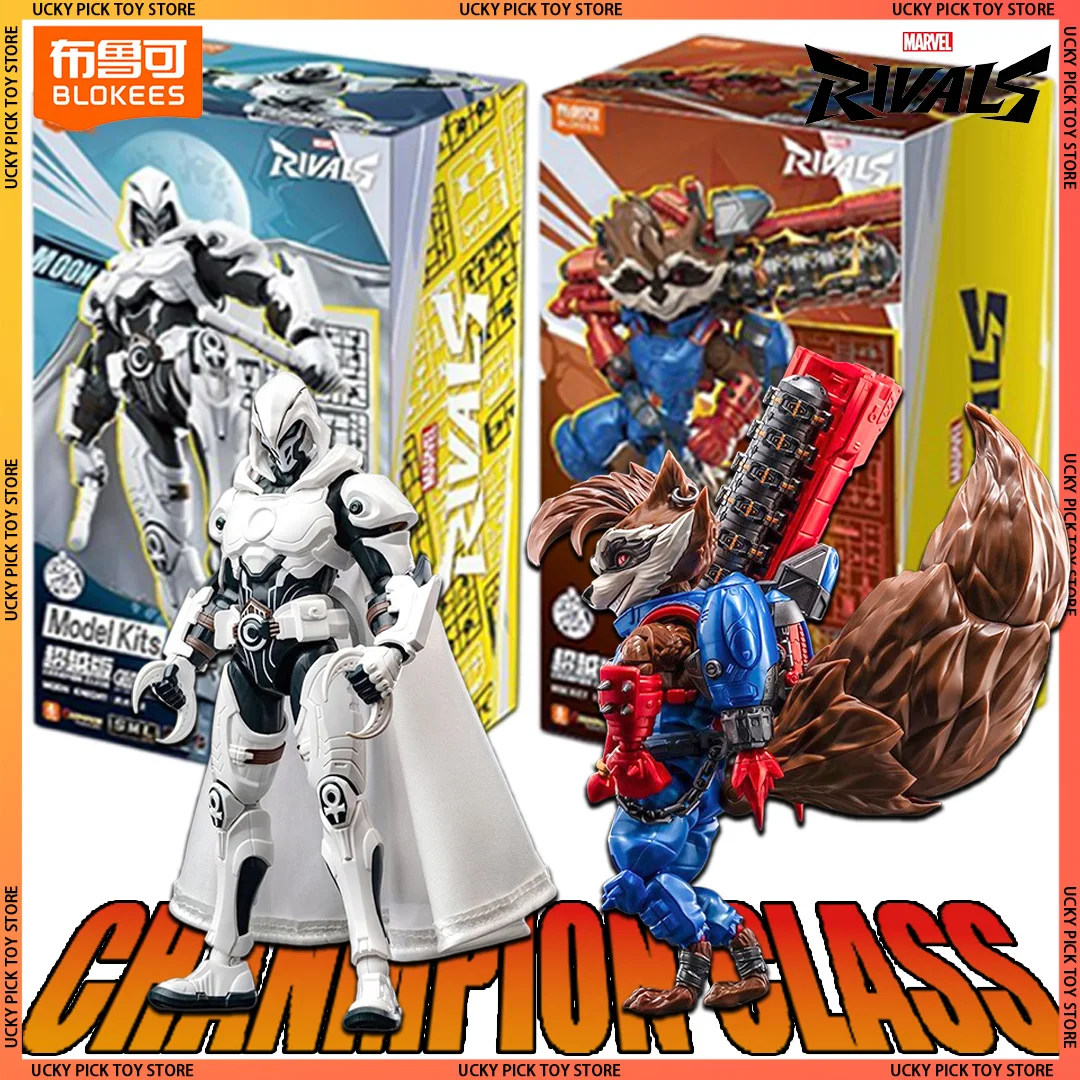 Nuevas Figuras de Acción Blokees Marvel Rivals Series Champion Class Moon Knight Rocket Raccoon, Modelo Articulado, Figuras Ensamblables, Juguetes