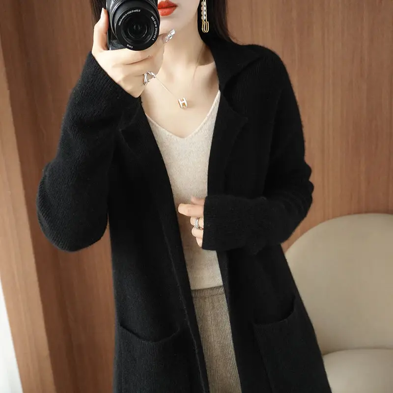 Spring and Autumn Winter New Coat Women\'s Medium to Long Sweater Cardigan Loose Knitted Coat Women\'s Western Style Sweaters
