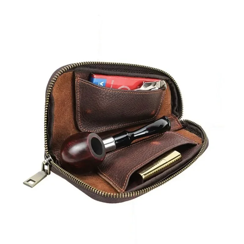 New Leather Pipe Bag Men's and Women's Travel Portable Leather Tobacco Pipe Storage Bag Herb Tobacco Pouch Bag Case