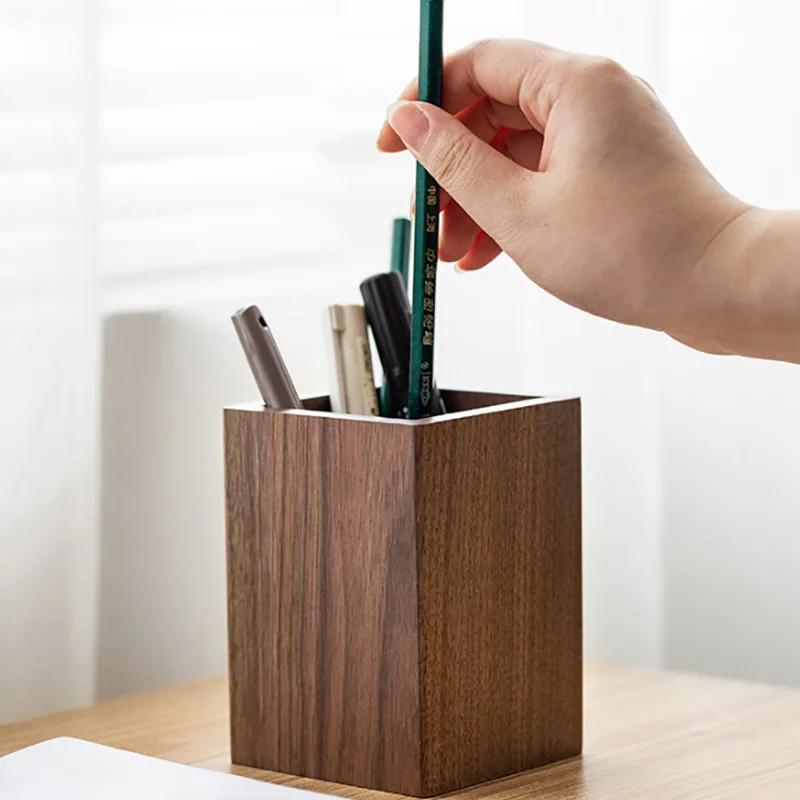 

Настольные держатели для ручек с геометрическими линиями из орехового дерева, большая вместительная коробка для ручек, деловой органайзер для карандашей в скандинавском стиле