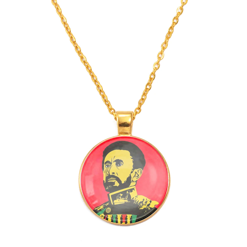 Anniyo Ethiopia Haile Selassie Pendant Necklaces Jewelry With Glass #D0038