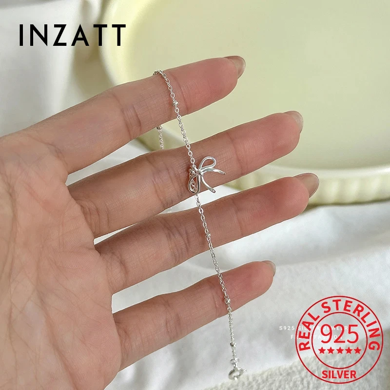 INZATT Real 925 Sterling Silver Bowknot Bead Chain Charm Bracelet for Women Trendy Fine Jewelry MInimalist Accessories