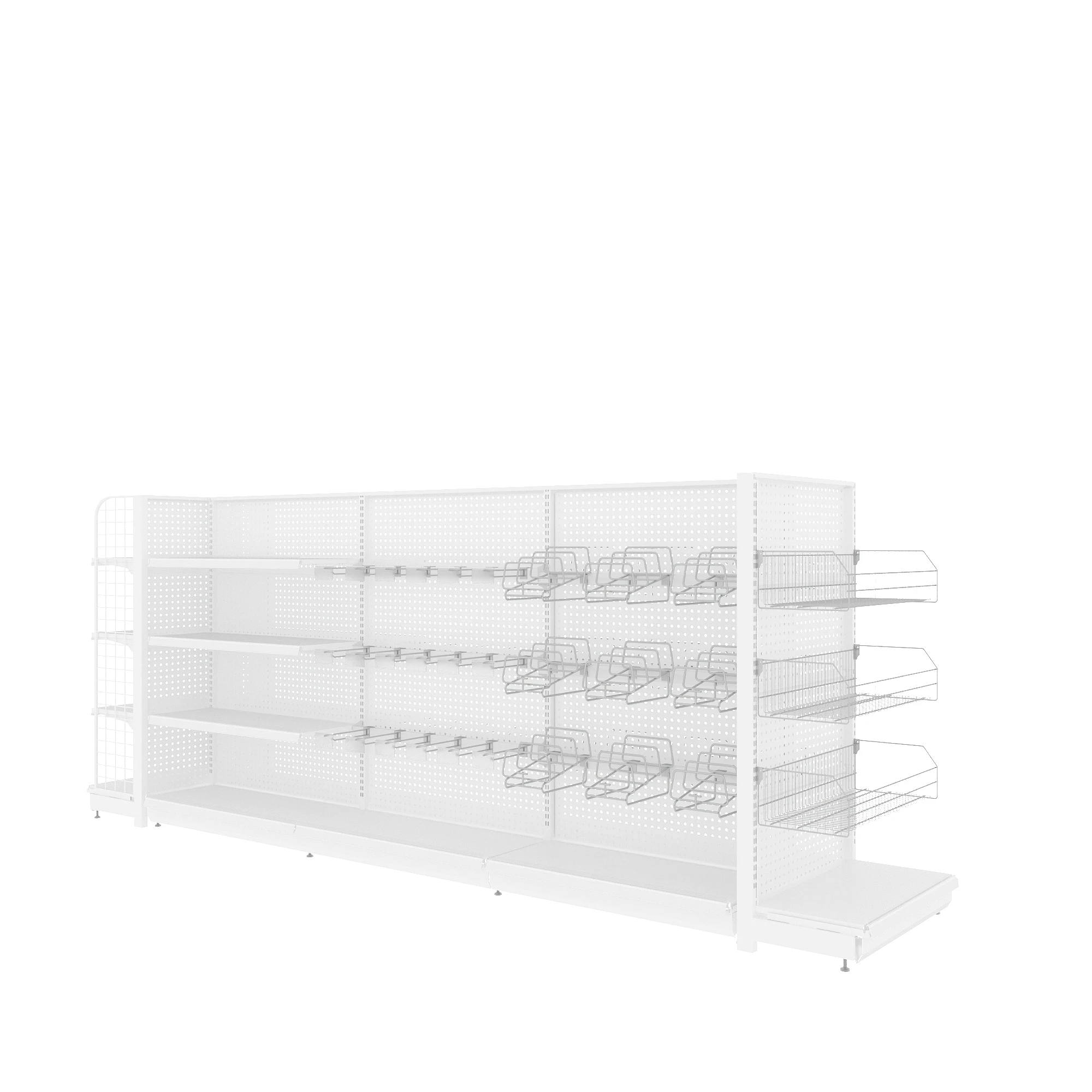 Supermarket Display Shelves Iron One Main Frame One Sub Frame Two End Shelf Peg Back Board for Store Custom Size