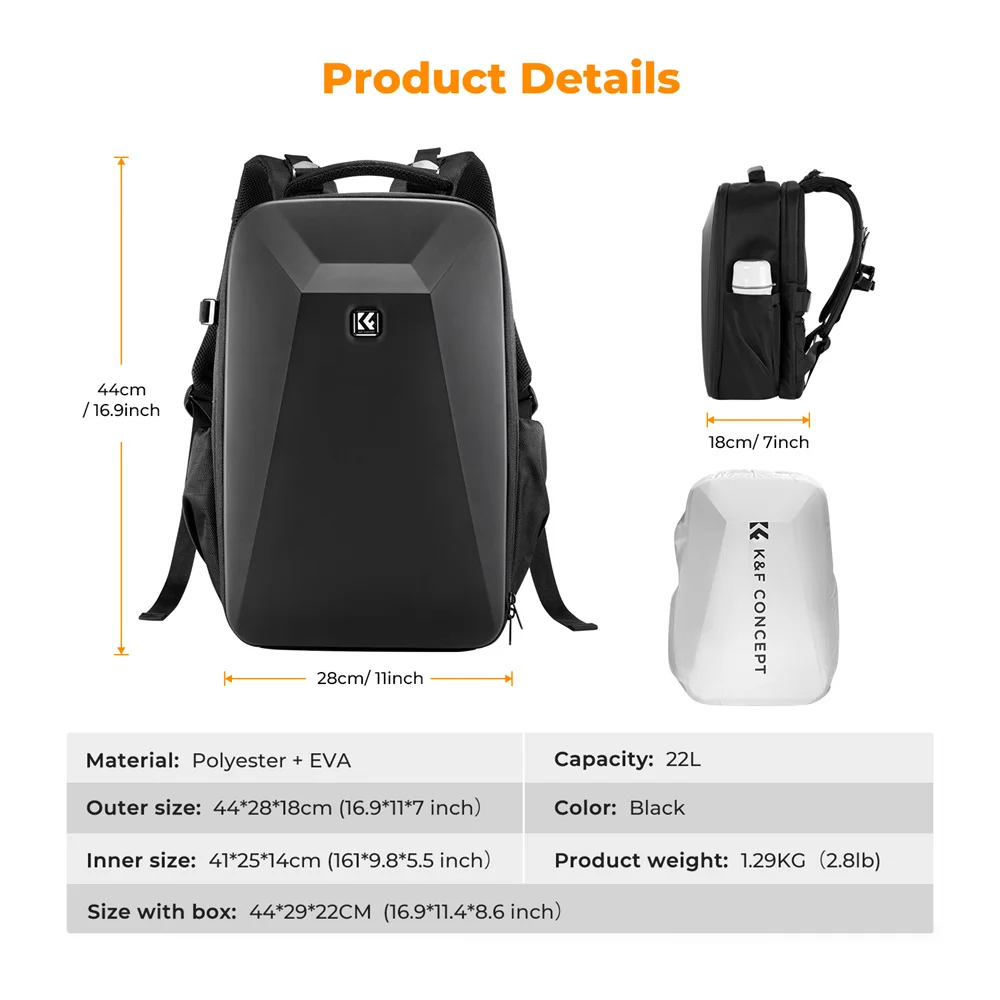 Imagem -03 - Bolsa para Câmera Impermeável k & f Concept Mochila Fotografia de Viagem Bolsas Profissionais de Alta Capacidade Masculina Dslr e Câmera Slr 22l