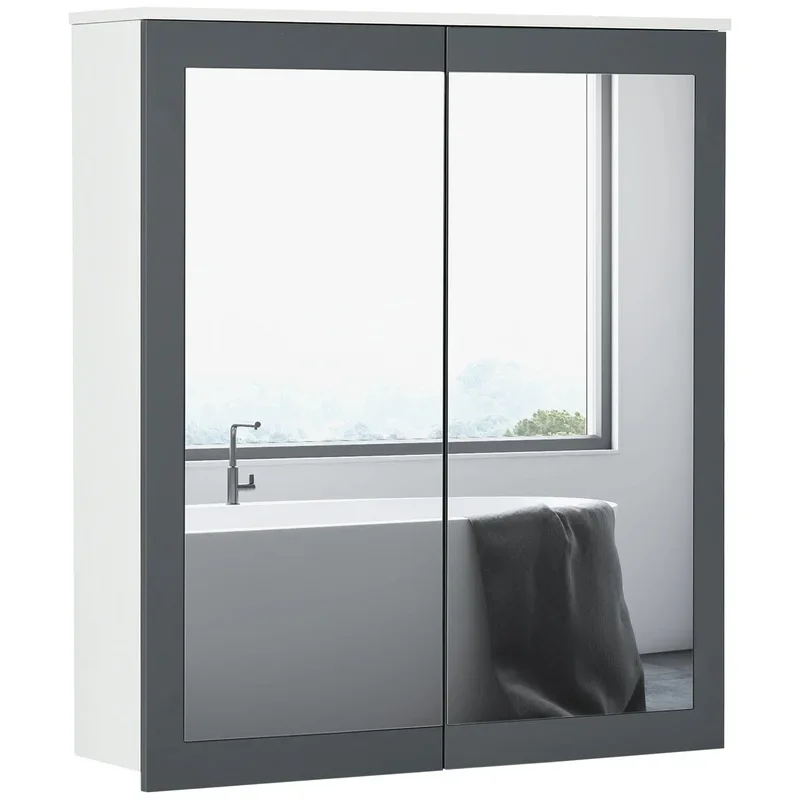Wall-Mounted Bathroom Cabinet with Mirror and Double Doors for Stylish Storage and Organization