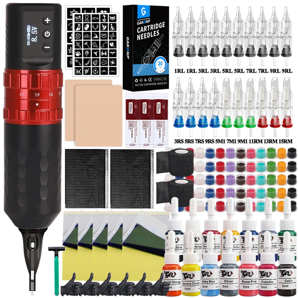 

Wireless Tattoo Machine Pen Kit with 7 Strokes Adjustable Coreless Motor Tattoo Pen Set for Permanent Makeup Tattoo Artists