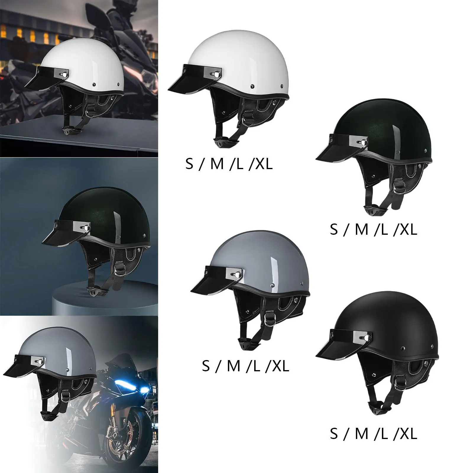 

Motorbike Helmet Half Hood Helmet Lightweight, Removable Sun Visor, Breathable,