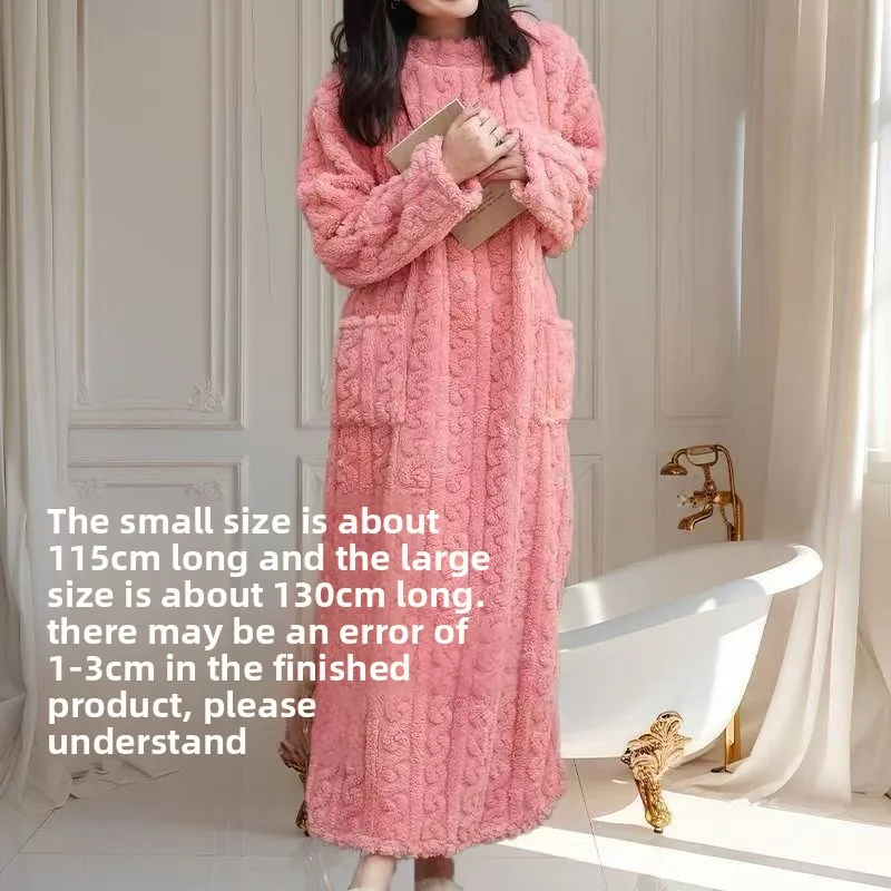 

Женский зимний удлиненный коралловый бархатный халат, теплая свободная домашняя пижама с карманами