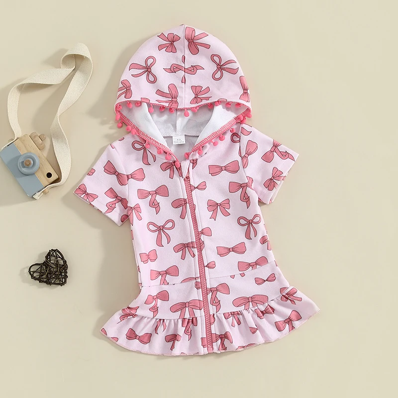 

Women s Floral Print Hooded Beach Robe with Short Sleeves and Zipper Closure Loose Fit Ruffled Hem Cover-Up Perfect for Summer