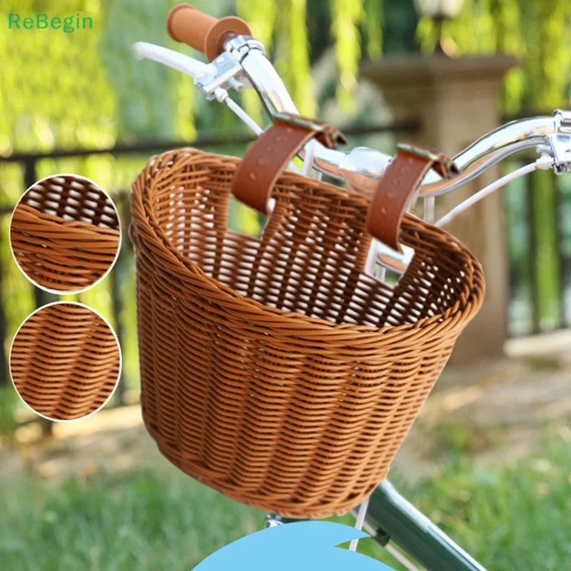 Bicycle Basket With Straps Detachable Imitation Rattan Bicycle Basket Front Handlebar Storage Basket Handbag Cycling Accessories