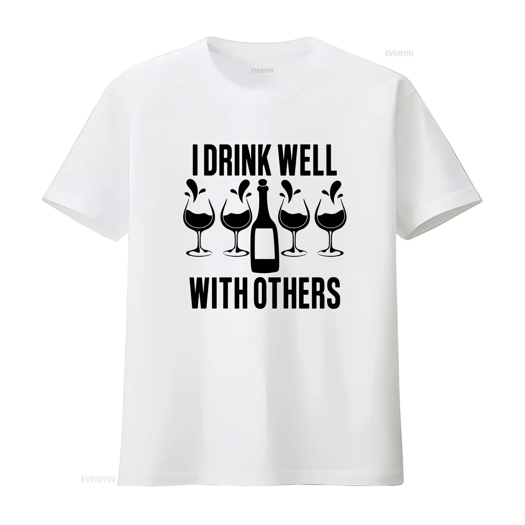 Camiseta divertida para amantes del vino, bebo bien con otros, novedad para beber, para su fiesta, vintage, lavado, suave, informal, Unisex