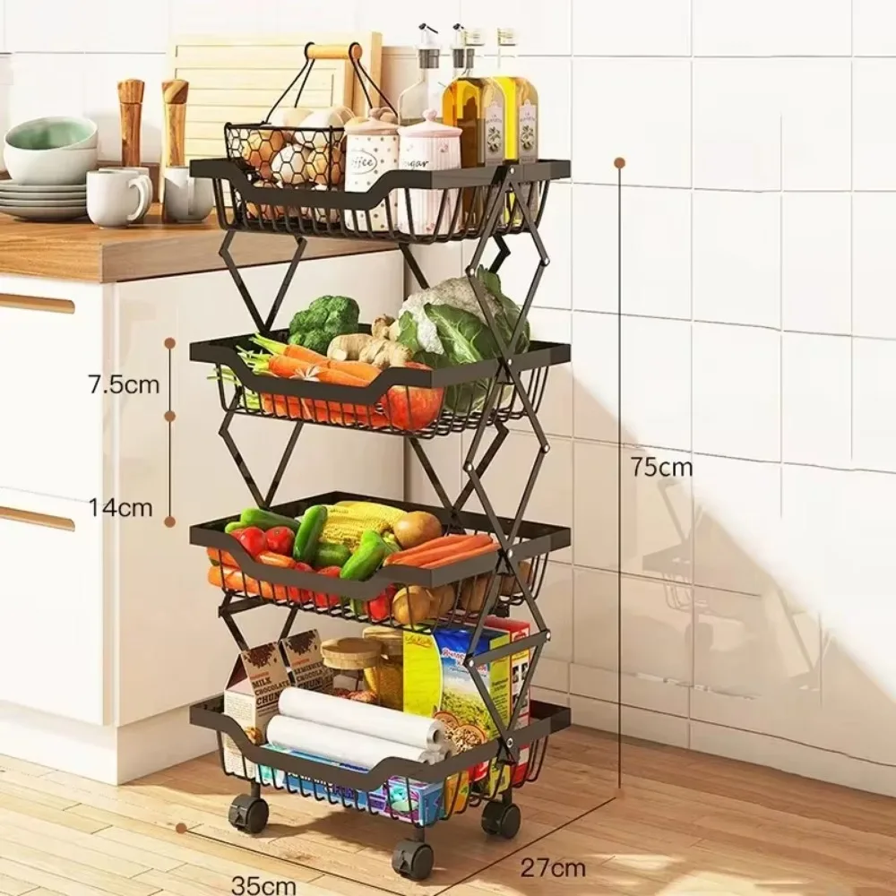 Stackable Fruits and Vegetable Storage Stand Cart 6 Tier Fruit Basket for Kitchen Movable Kitchen Basket Pantry Organizers Rack