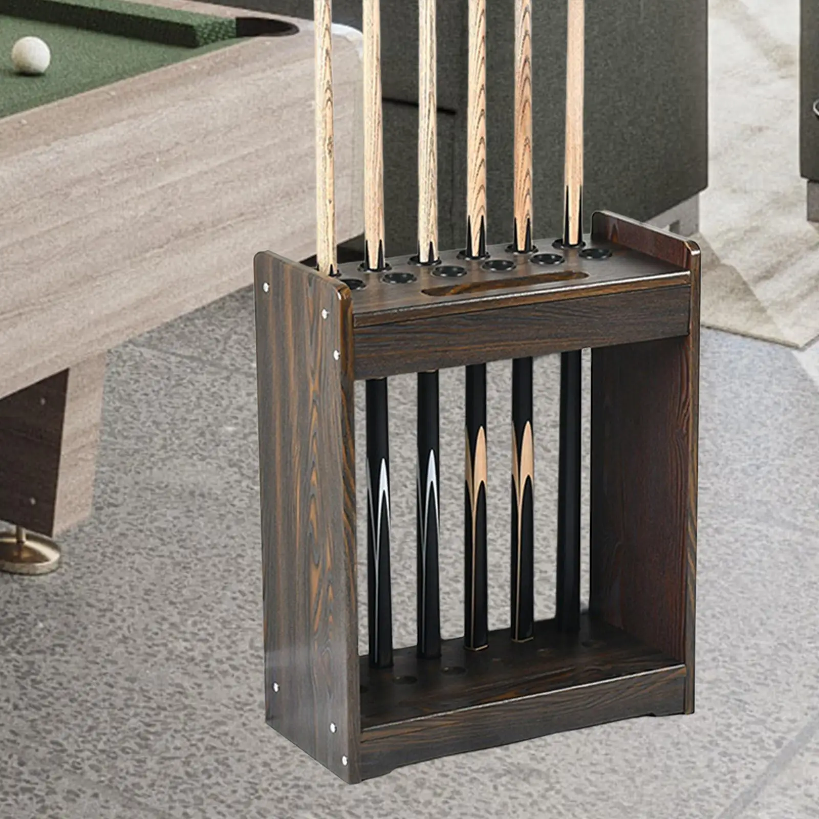 

Billiard Cue Rack Floor Stand Storage Bracket Convenient Holds 12 Sticks Pool Stick Holder for Club Golf Clubs Fishing Rod Home