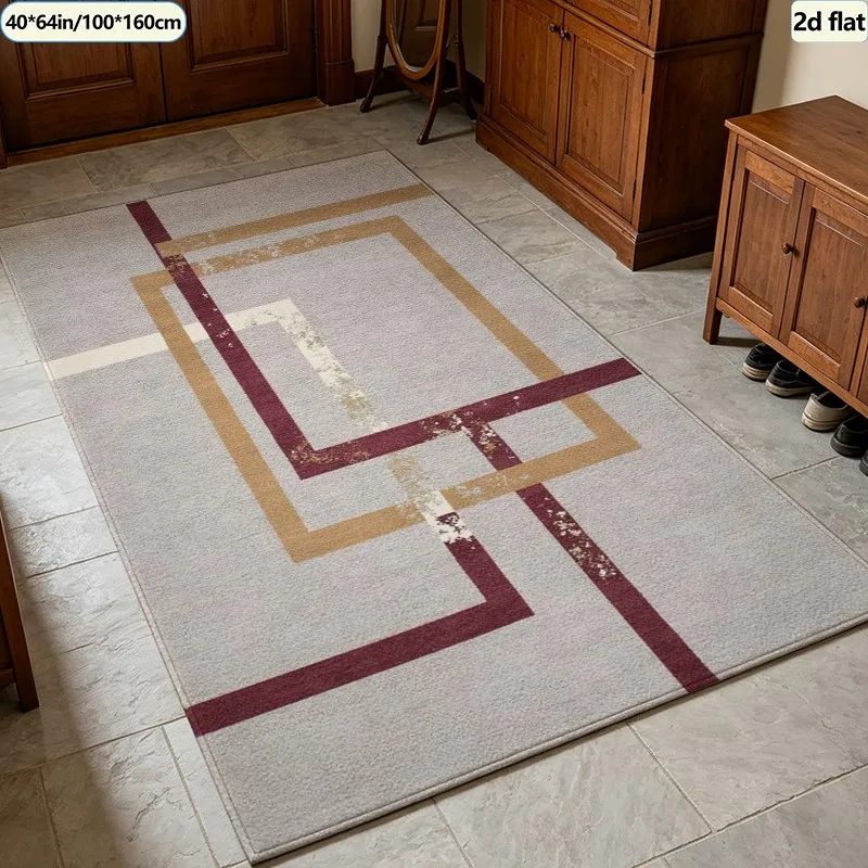 Modern Distorted Line Geometric Carpet Flooring Square Area Rug Non‑Slip Washable Floor Carpet for Indoor Living Room Office Home