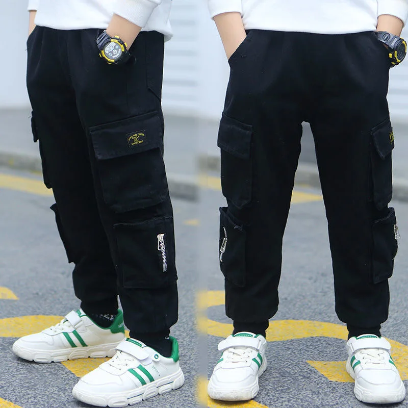 Spring Autumn Teens Pants For Boy Army Green Big Pocket Boys Jeans Children\'s Elastic Waist Boys Joggers Cargo Pants 8 12 Years