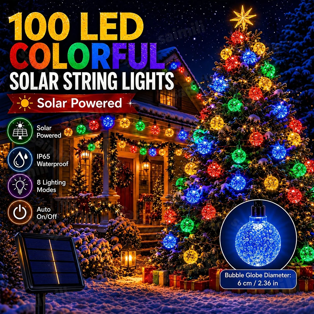 Solar Bubble Globe String Lights 8 Lighting Modes Waterproof Fairy Lights Create Gorgeous Night Scene For Outdoor Party Decor