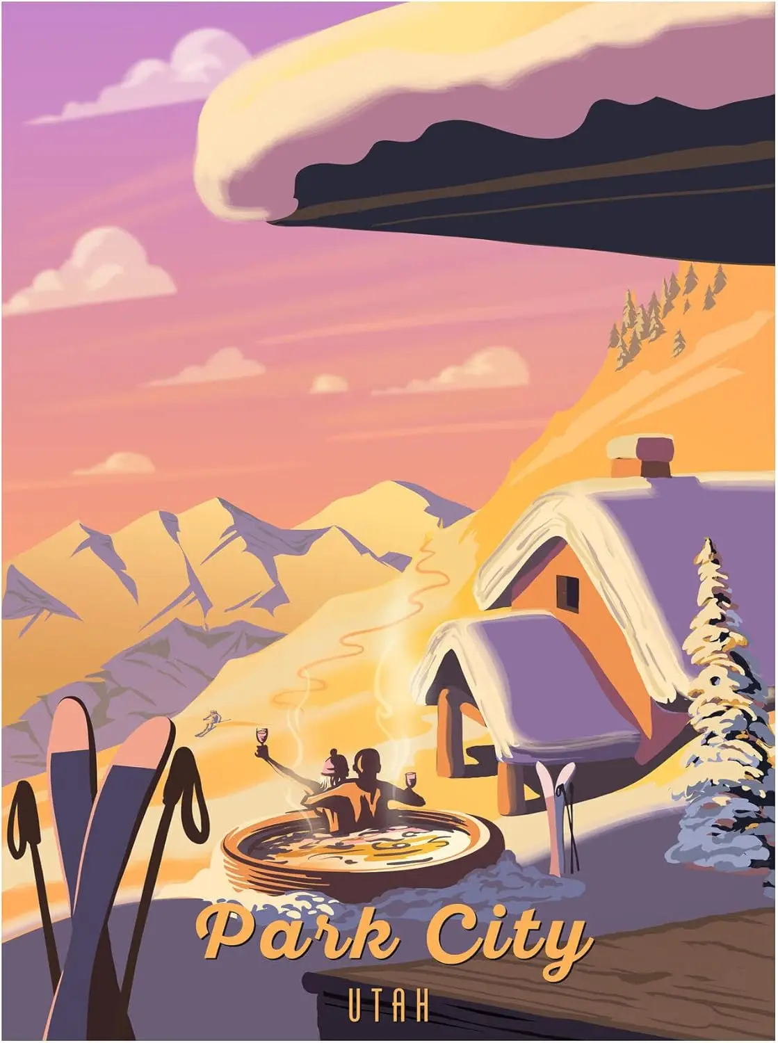 Park City Apres Ski Giclee tin sign Art Print Poster from Illustration by Illustrator Sassan Filsoof 18 x 24