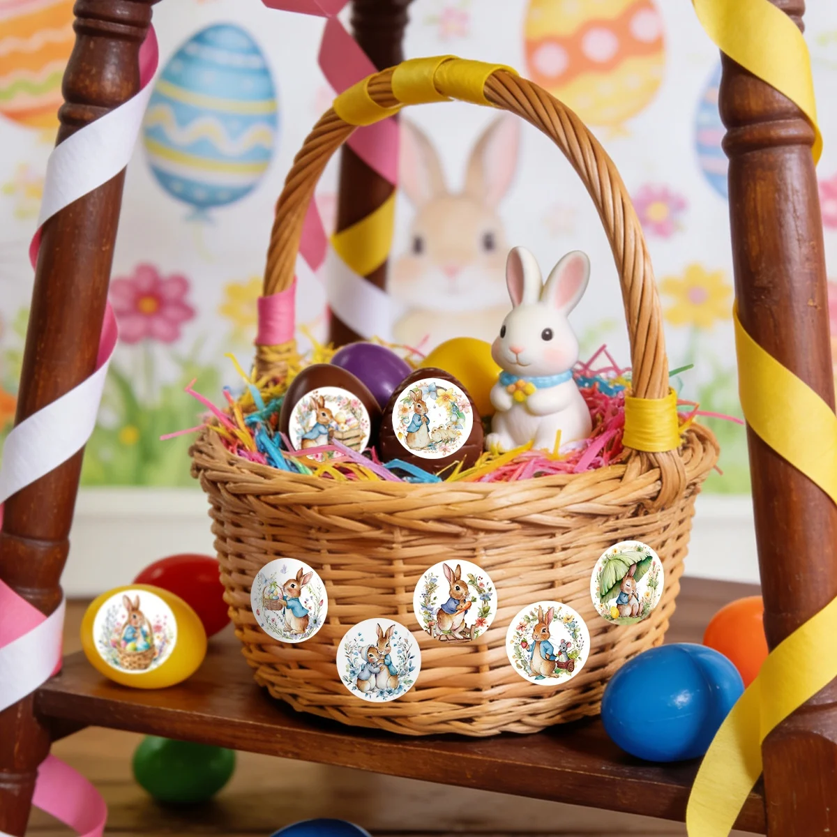 500 Stück Osterhasen Runde Aufkleber Cartoon-Hasen Ostereier-Aufkleber Etiketten für Osterpartys, Umschläge, Geschenke, Siegelaufkleber – Detail 5