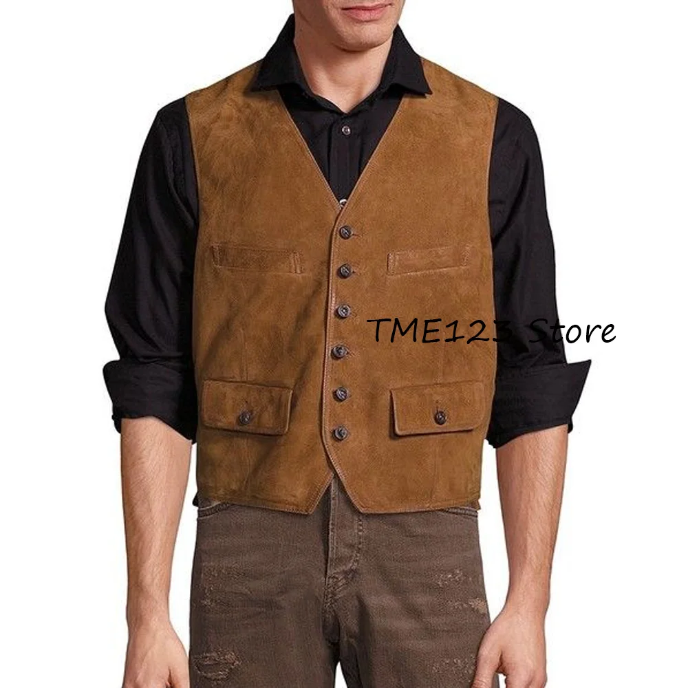 

Мужской жилет, модный костюм, стильный повседневный замшевый костюм с v-образным вырезом и карманами на клапанах, рабочие винтажные классические костюмы, блейзер, одежда