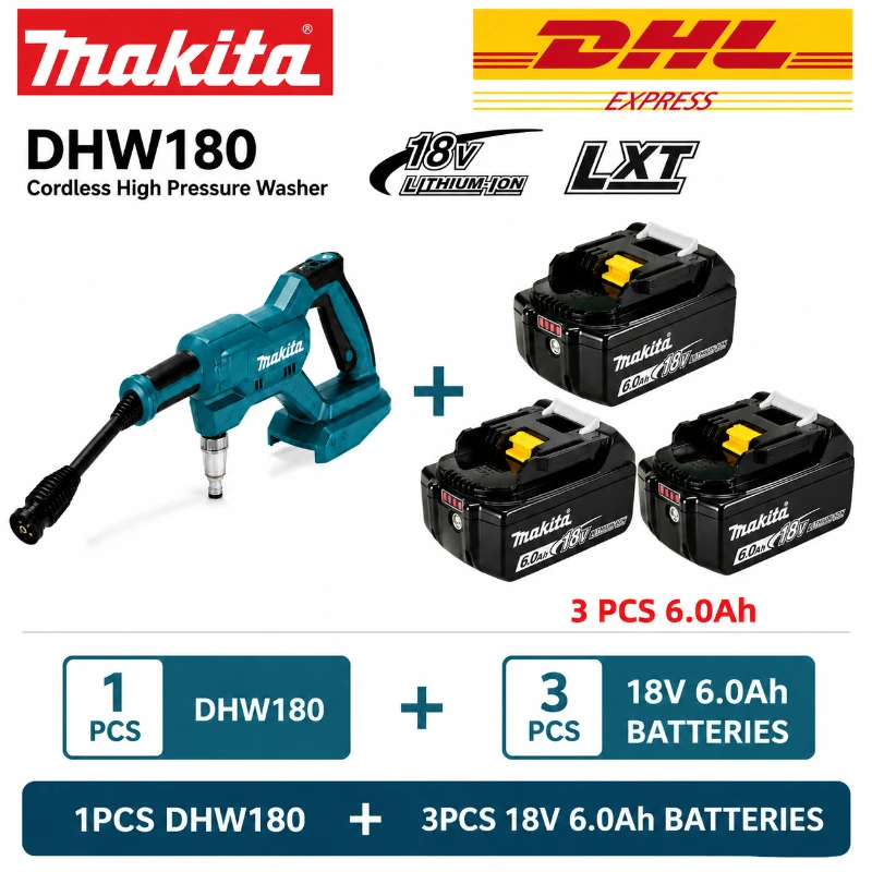 Original Makita DHW180 Tragbarer Hochdruckreiniger Kabellos 18V Akku-Reiniger Drahtlose Wasserspritzpistole für Auto LKW SUV Fahrrad Motorrad Garten Terrasse Zaun Außenreinigung Kompatibel mit Makita