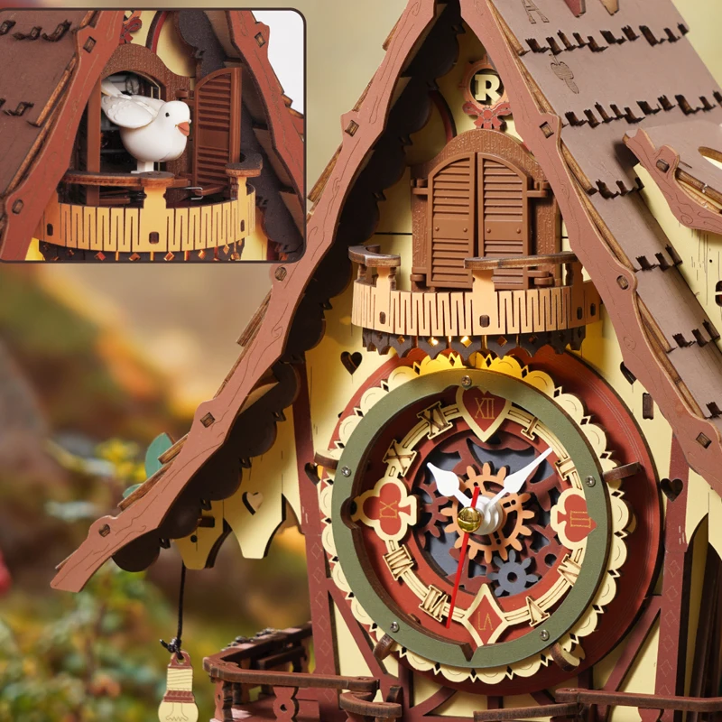 Reloj de cuco Kawaii de dibujos animados, reloj para sala de estar y dormitorio, adornos decorativos, montaje hecho a mano de madera, regalo de cumpleaños Retro