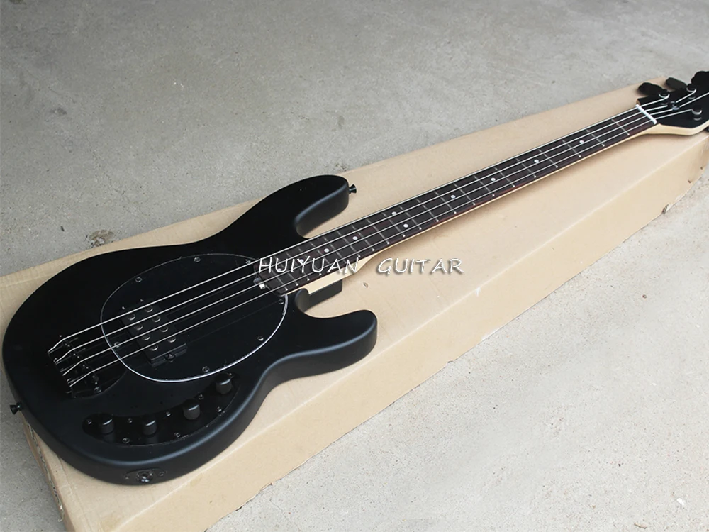 4 Strings Matte Black Electric Bass Guitar with Active Circuit,Rosewood Fretboard