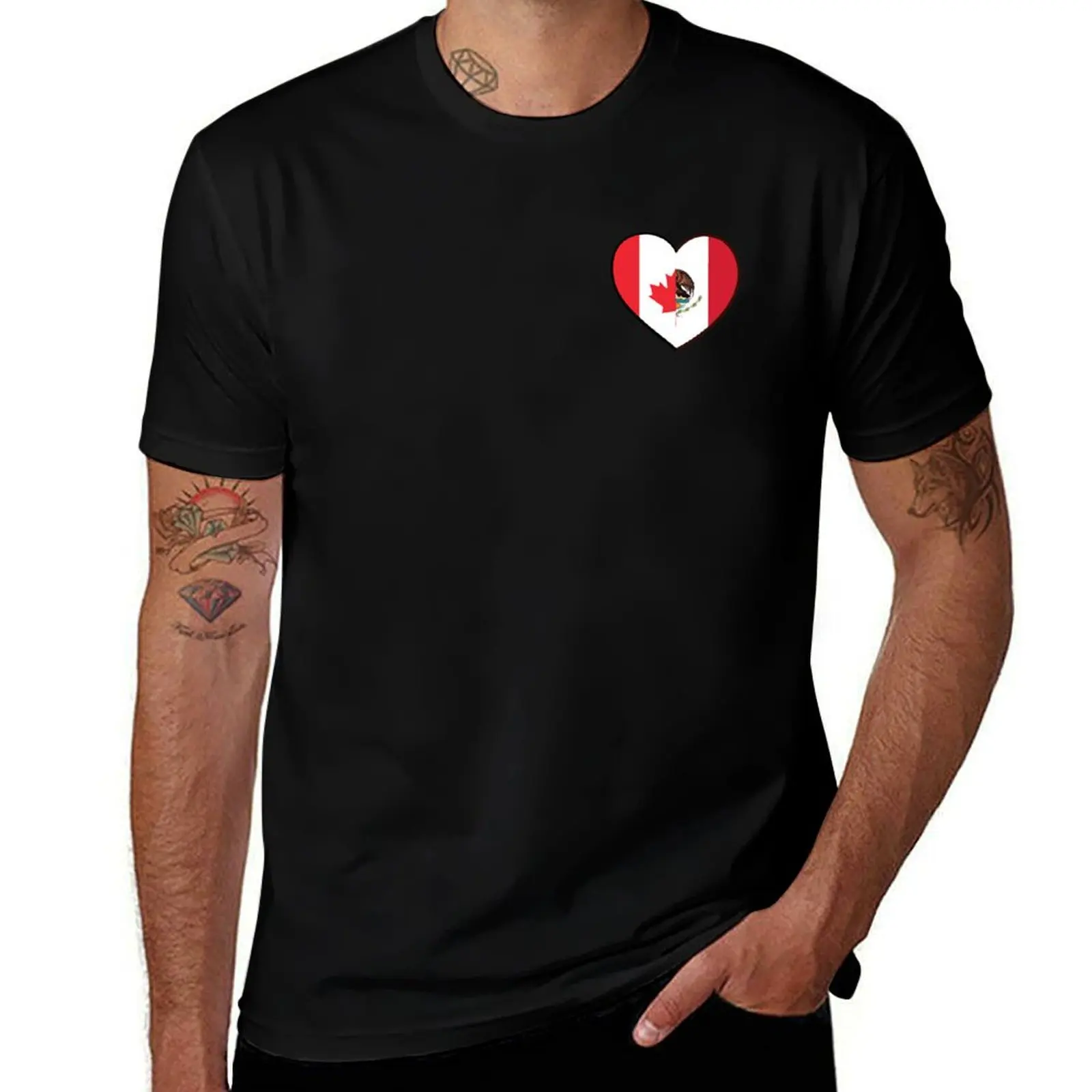 

Half Canadian Half Mexican Heart, USA Flag Canada T-Shirt graphic tee shirt oversizeds clothing for men